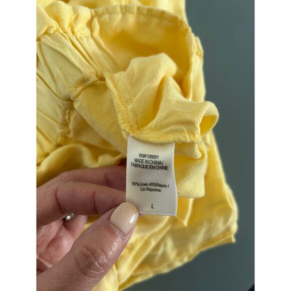 YFB yellow pants women size L butter yellow linen blend pull on wide leg cropped - Picture 6 of 8